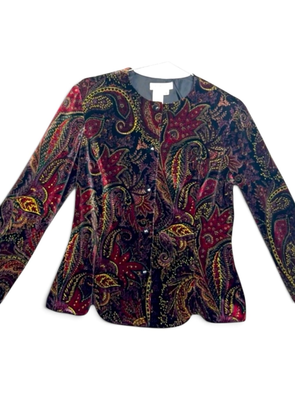 Vintage 90s Y2K Velvet Whimsigoth Lotus Jacket XL Dark Floral Metallic NWT